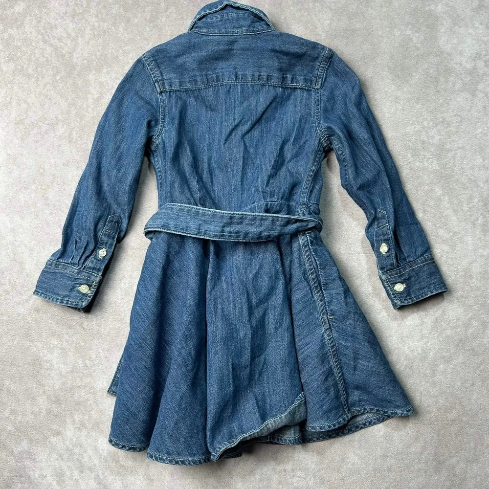 Polo Ralph Lauren Girls Belted Denim Shirtdress Sz 2 Blue Button Down Flesh Pony